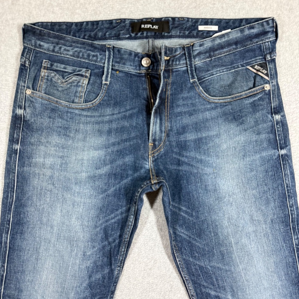 Replay Anbass Slim Fit Jeans Mens 34x32 Medium Wash Blue Denim M914 - Picture 2 of 14